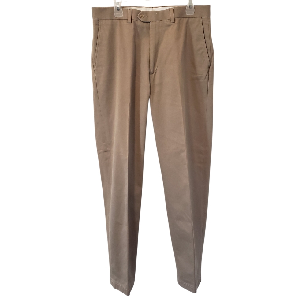Ralph Lauren Classic Fit Solid Flat Front Washable Cotton Khaki Pants Sz 34×34